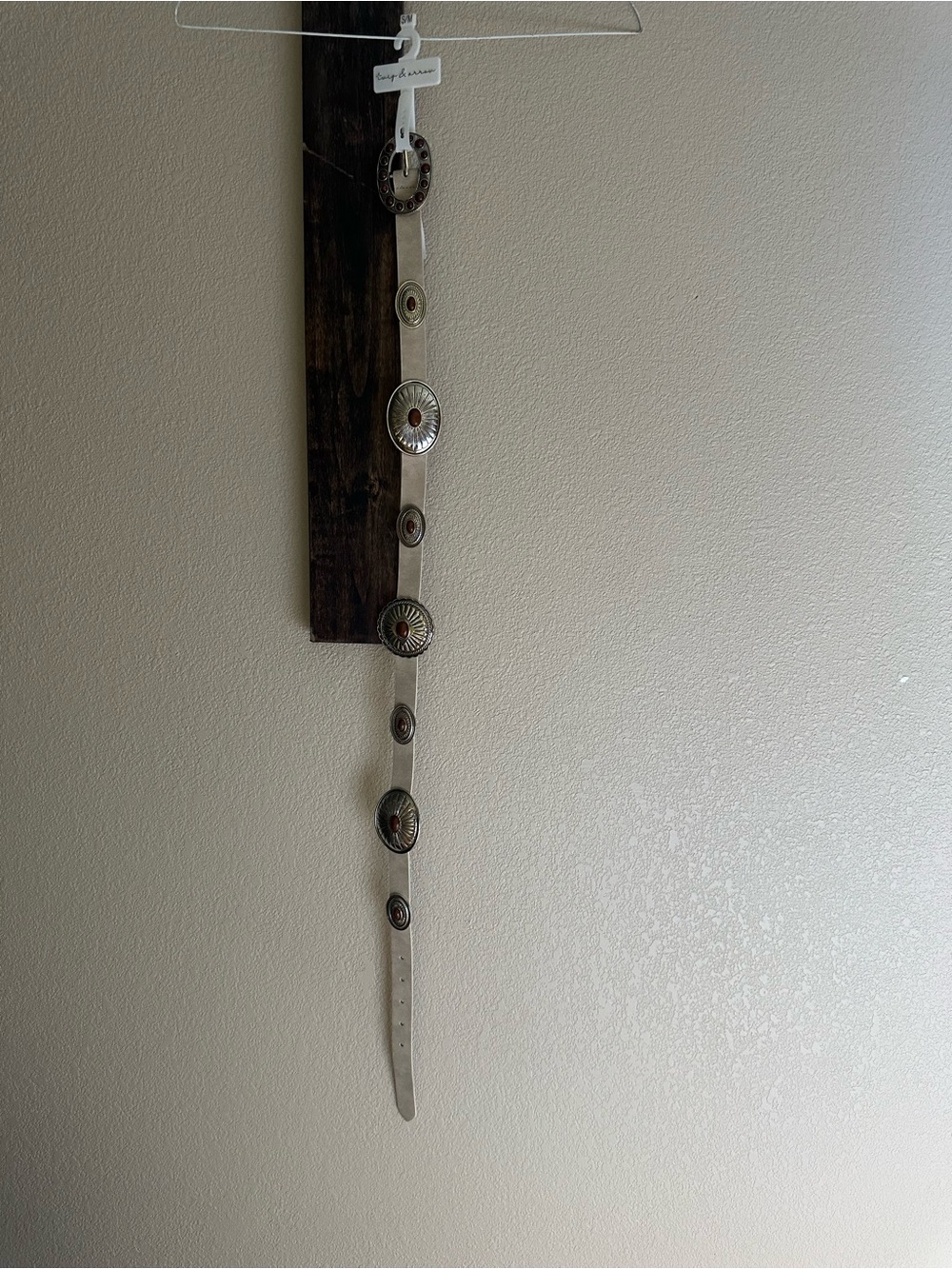 White Leather Belt with Silver Conchos